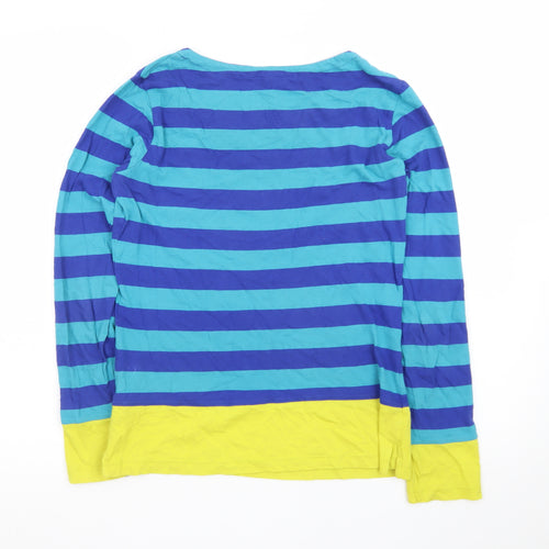 Max Womens Blue Striped Long Sleeve Cotton T-Shirt Size 10