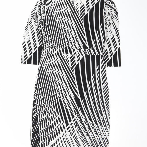 Izabel London Women Black Geometric V-Neck Wrap Jersey Dress Size 10