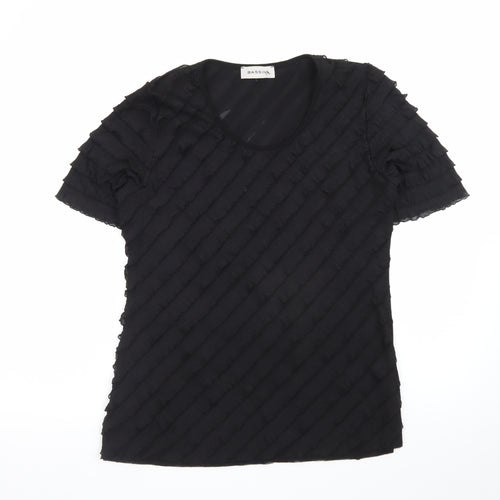 Bassini Women’s Black Size 12 Short Sleeve Ruffle Stretch Top
