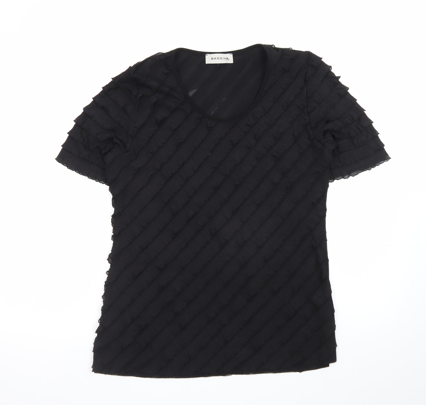 Bassini Women’s Black Size 12 Short Sleeve Ruffle Stretch Top