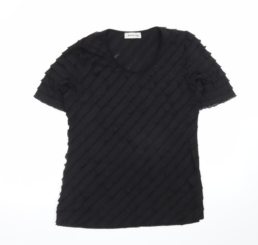 Bassini Women’s Black Size 12 Short Sleeve Ruffle Stretch Top
