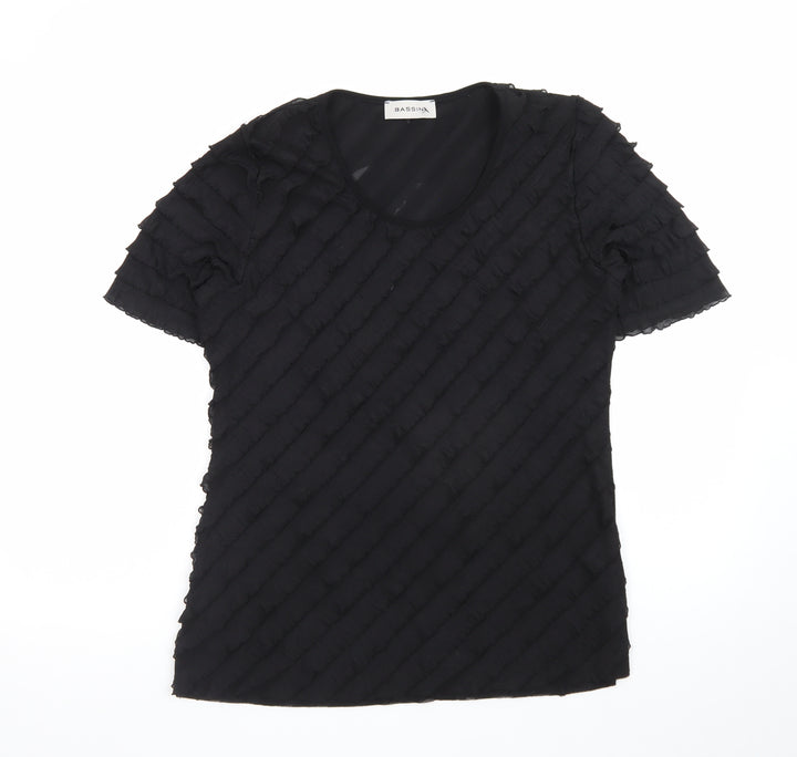 Bassini Women’s Black Size 12 Short Sleeve Ruffle Stretch Top