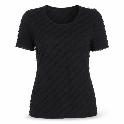 Bassini Women’s Black Size 12 Short Sleeve Ruffle Stretch Top