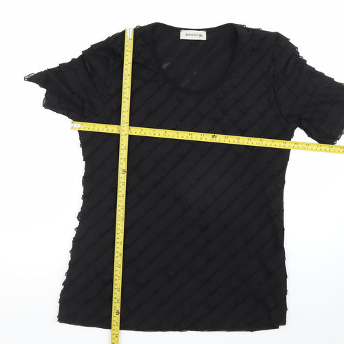Bassini Women’s Black Size 12 Short Sleeve Ruffle Stretch Top
