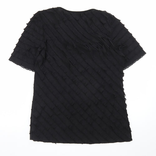 Bassini Women’s Black Size 12 Short Sleeve Ruffle Stretch Top