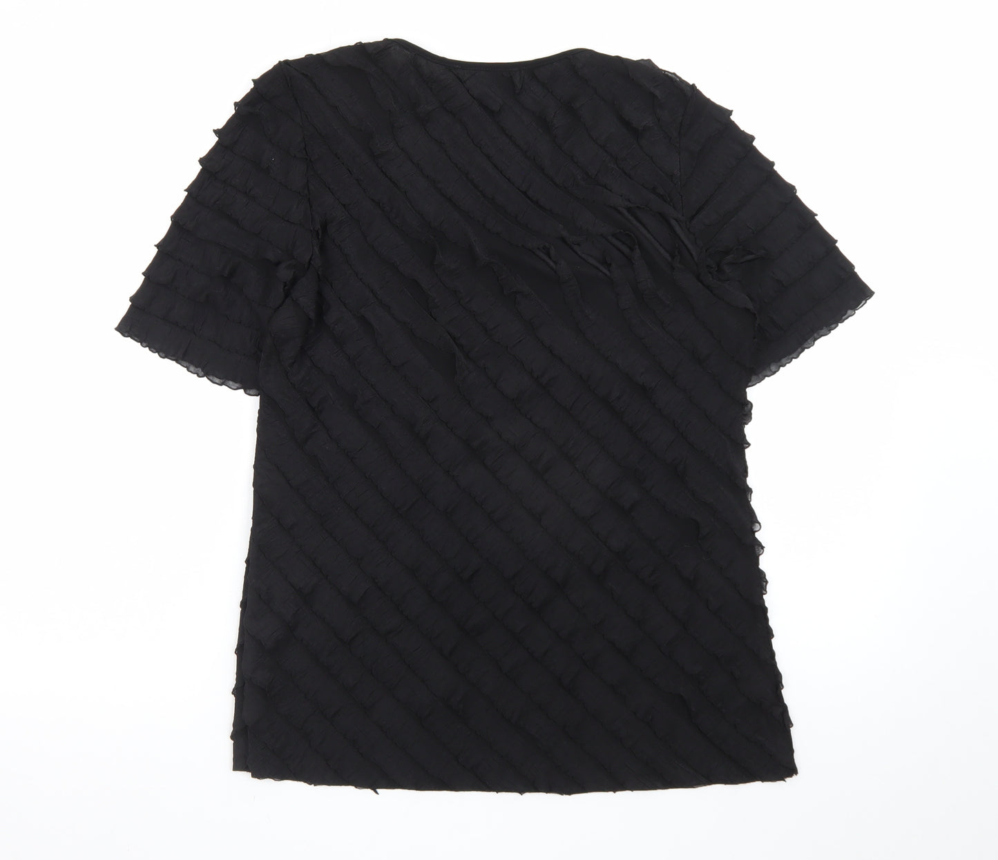 Bassini Women’s Black Size 12 Short Sleeve Ruffle Stretch Top