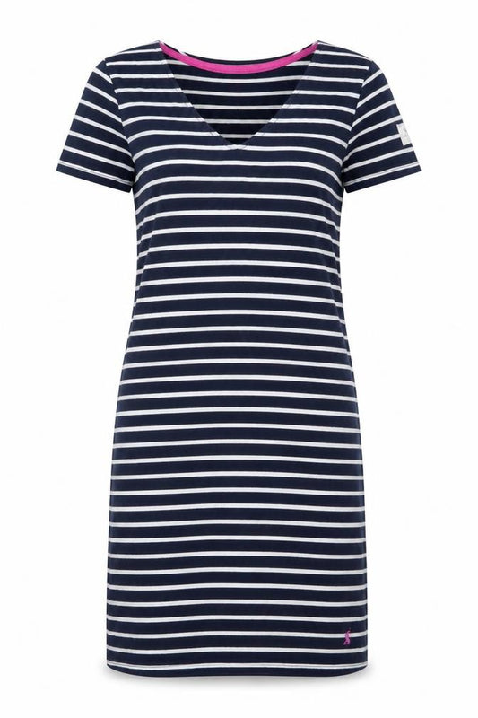 Front view of Joules Women Blue Stripe Cotton T-Shirt Dress, size 8