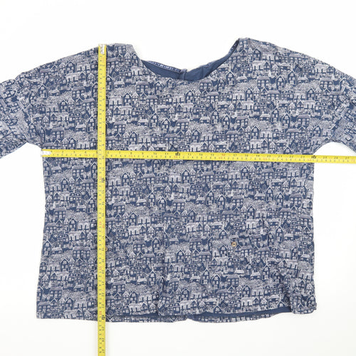 Mantaray Women Blue City Print Cotton Long Sleeve Tunic Blouse Size 20