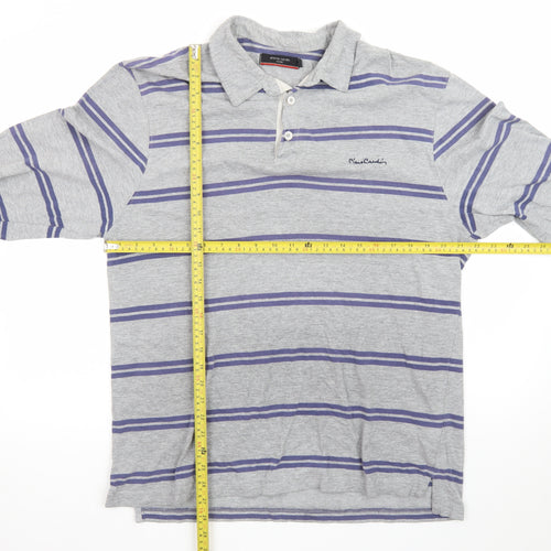 Pierre Cardin Men Grey Striped Long Sleeve Polo Shirt 2XL Classic Fit
