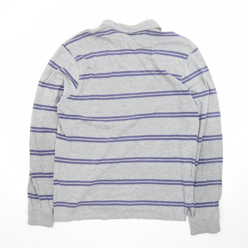 Pierre Cardin Men Grey Striped Long Sleeve Polo Shirt 2XL Classic Fit