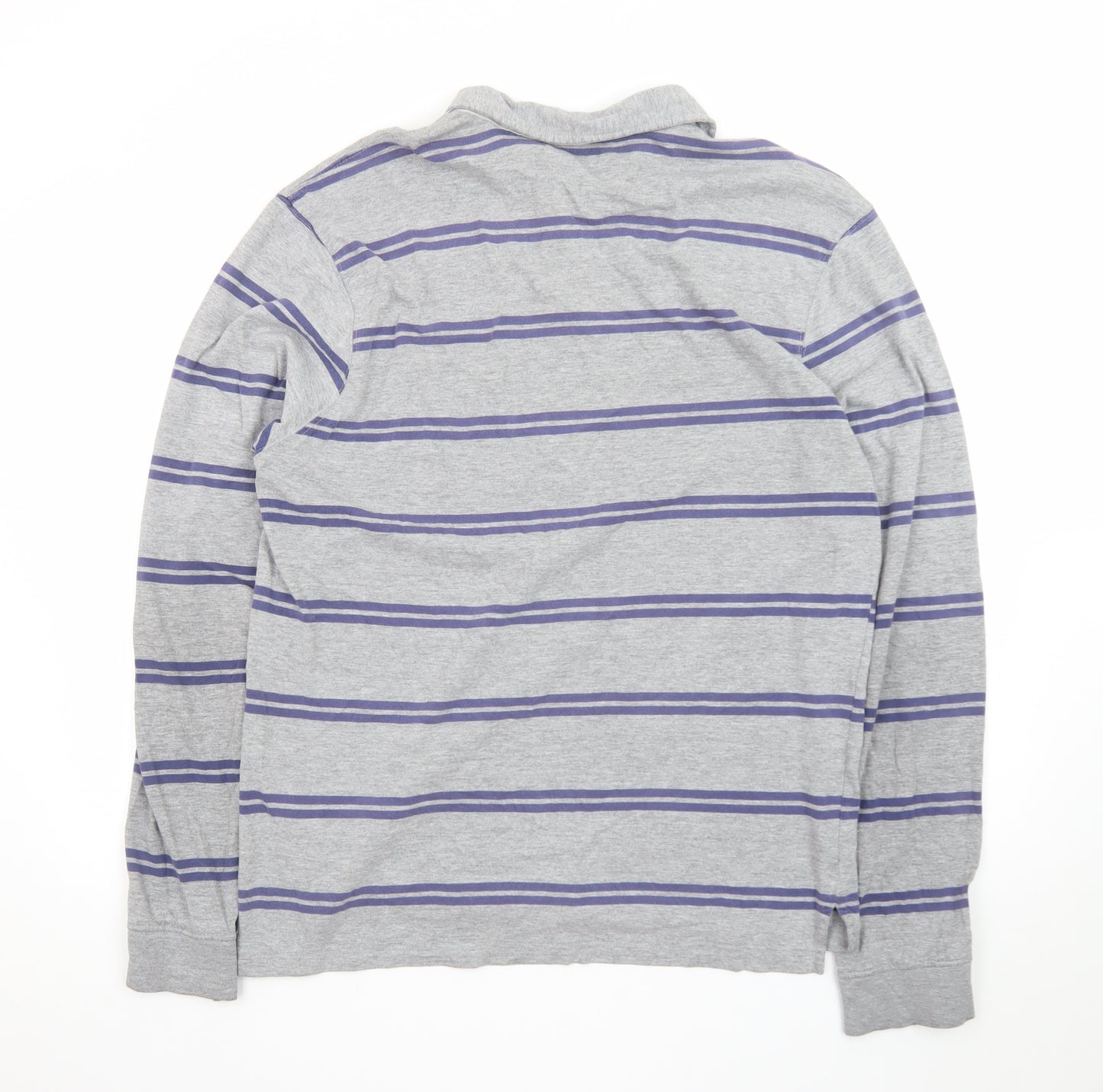 Pierre Cardin Men Grey Striped Long Sleeve Polo Shirt 2XL Classic Fit