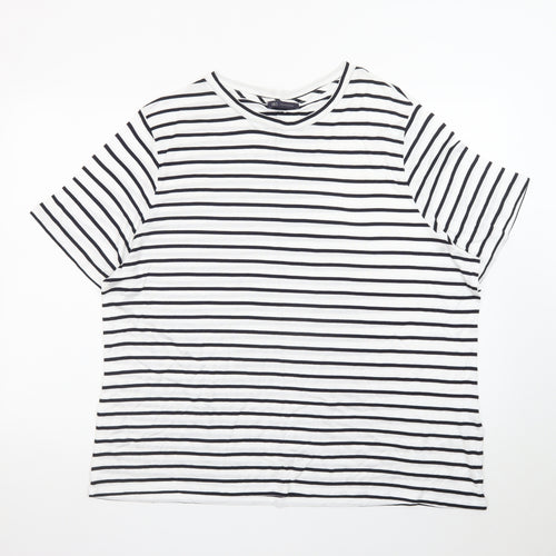 Marks and Spencer Womens White Striped Relaxed Fit Short Sleeve T-Shirt Size 22