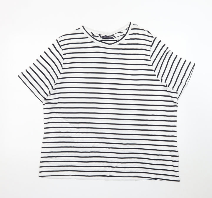 Marks and Spencer Womens White Striped Relaxed Fit Short Sleeve T-Shirt Size 22