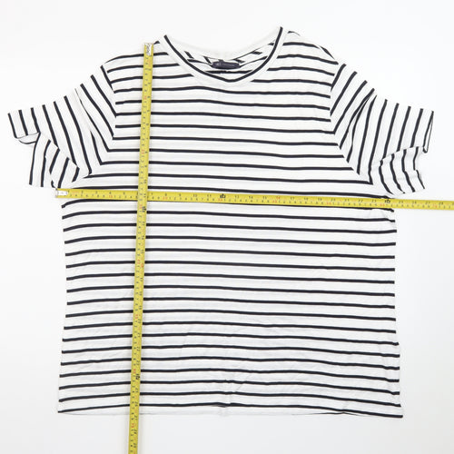 Marks and Spencer Womens White Striped Relaxed Fit Short Sleeve T-Shirt Size 22