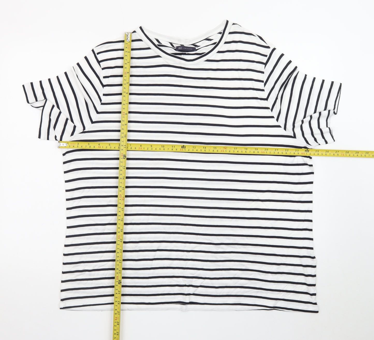 Marks and Spencer Womens White Striped Relaxed Fit Short Sleeve T-Shirt Size 22