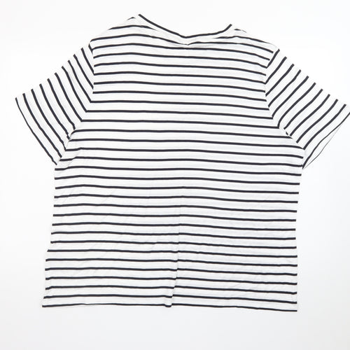 Marks and Spencer Womens White Striped Relaxed Fit Short Sleeve T-Shirt Size 22