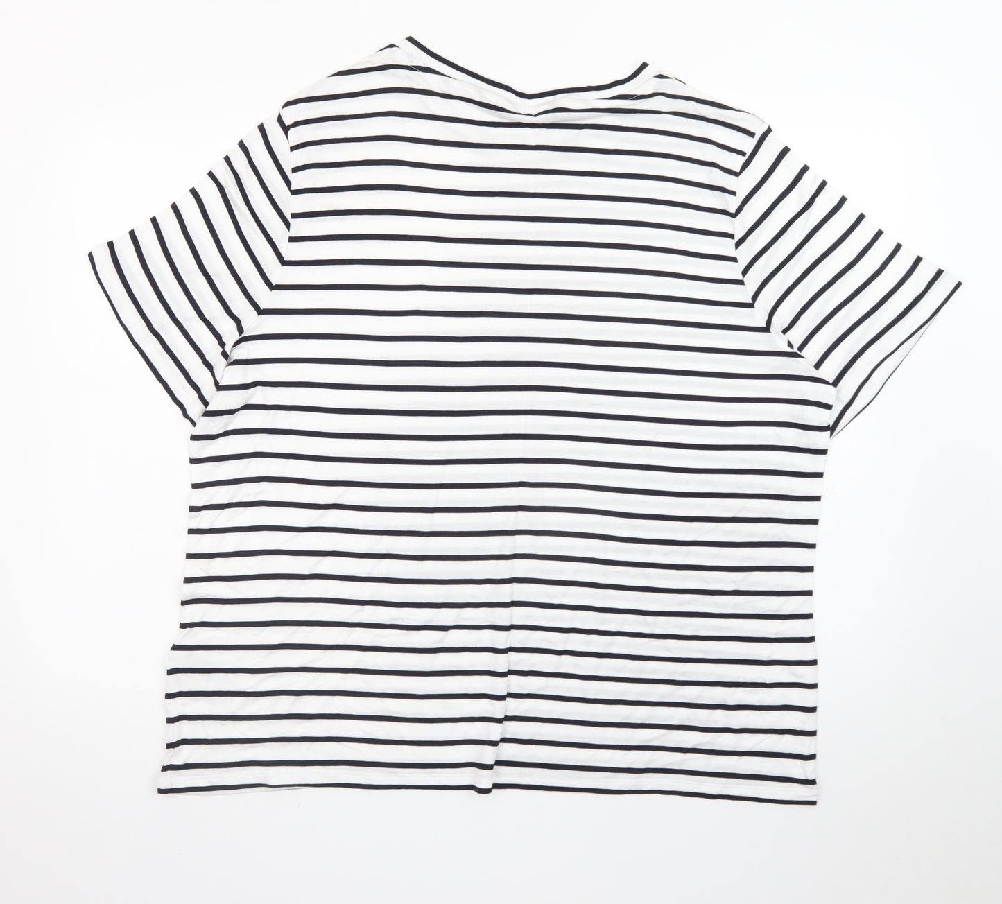 Marks and Spencer Womens White Striped Relaxed Fit Short Sleeve T-Shirt Size 22