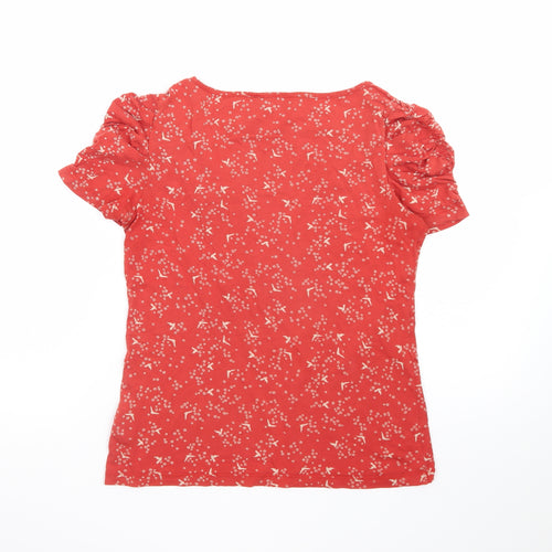 John Rocha Women's Red Floral Cotton Short Sleeve Ruffle T-Shirt Size 12