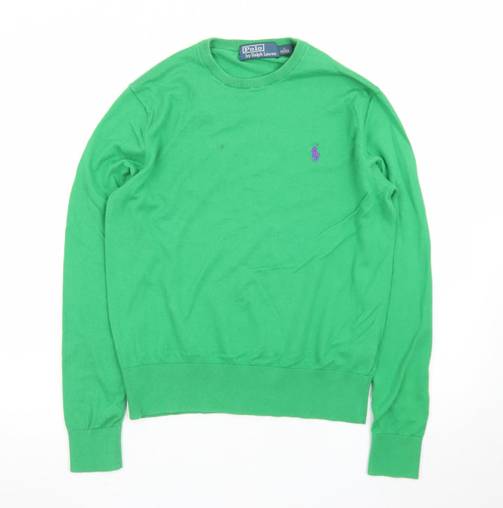 Ralph Lauren Men's Green Cotton Crew Neck Jumper Size S