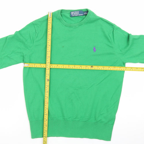 Ralph Lauren Men's Green Cotton Crew Neck Jumper Size S