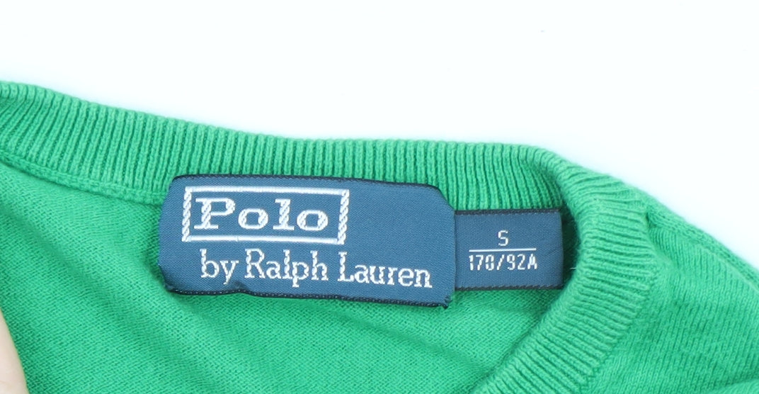 Ralph Lauren Men's Green Cotton Crew Neck Jumper Size S