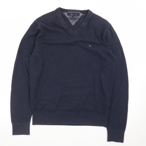 Tommy Hilfiger Men's Blue XS V-Neck Cotton Cashmere Jumper