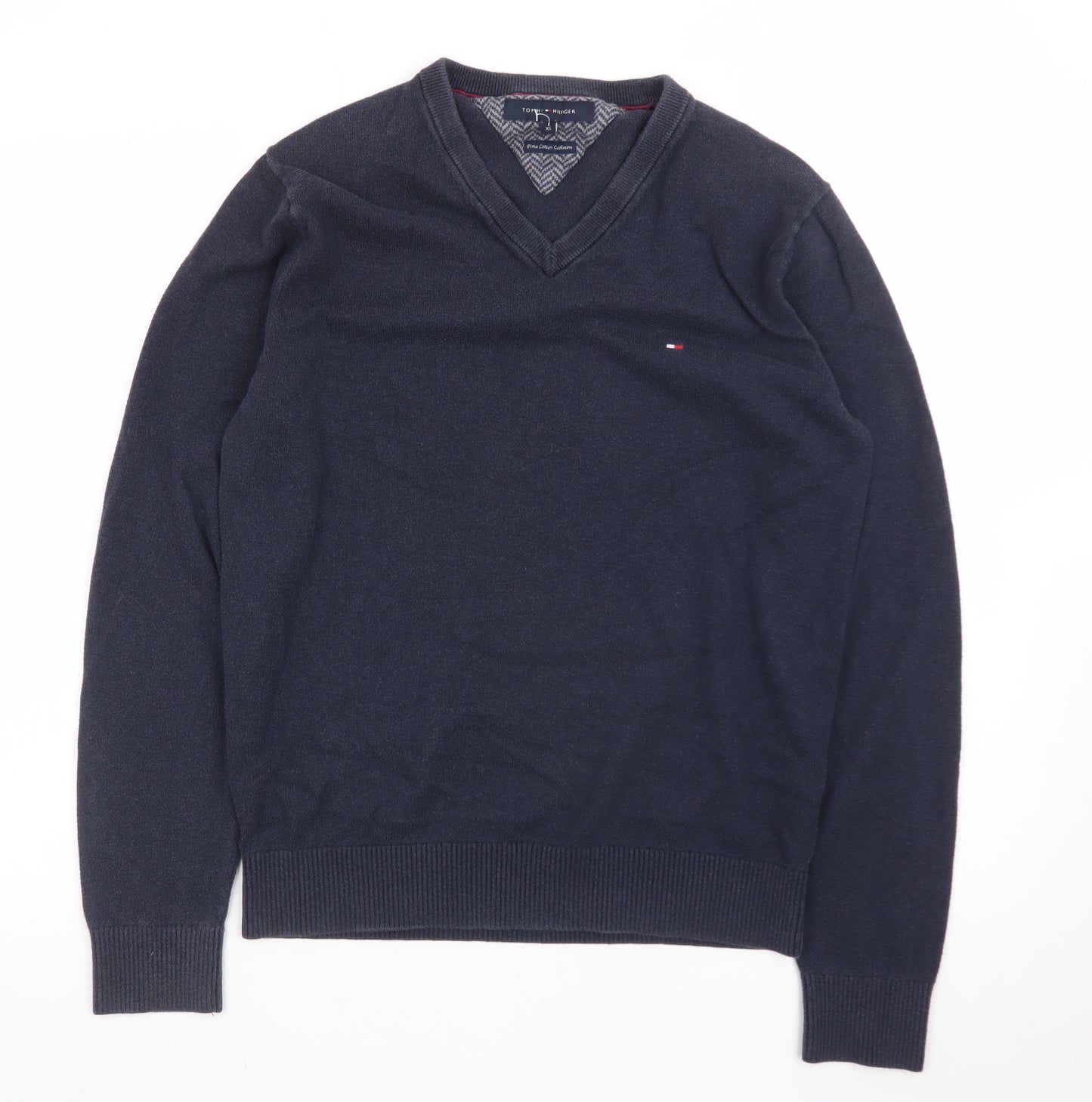 Tommy Hilfiger Men's Blue XS V-Neck Cotton Cashmere Jumper