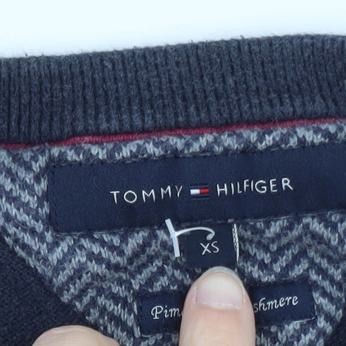 Tommy Hilfiger Men's Blue XS V-Neck Cotton Cashmere Jumper