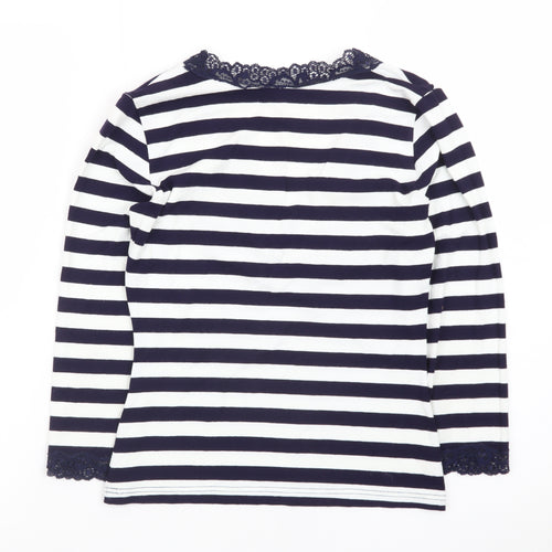 Hobbs Women's Blue Striped Lace Trim Long Sleeve T-Shirt Size 10