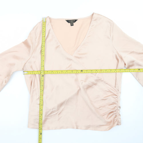 Lipsy Women’s Pink Satin Wrap Blouse UK 16 Long Sleeve Top