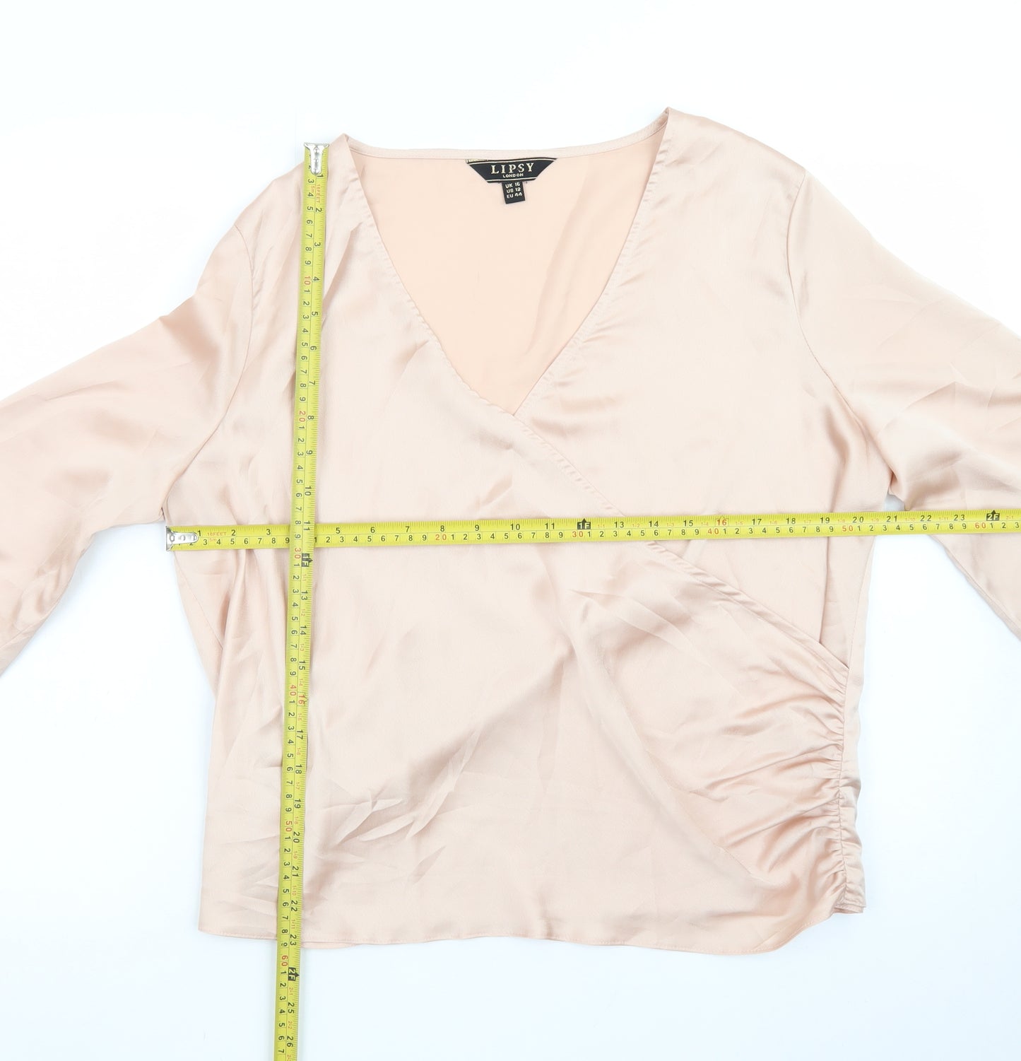 Lipsy Women’s Pink Satin Wrap Blouse UK 16 Long Sleeve Top