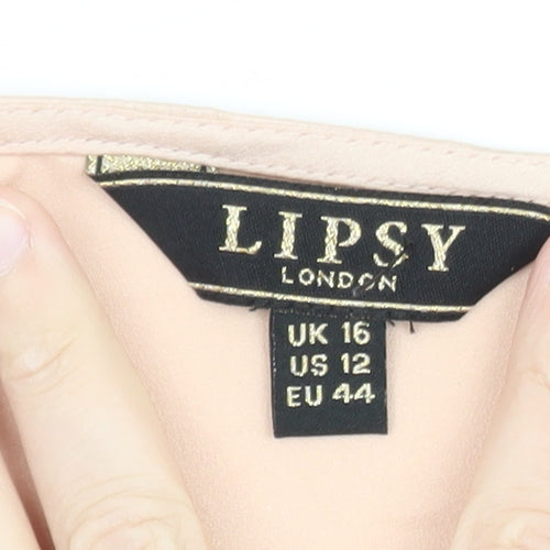 Lipsy Women’s Pink Satin Wrap Blouse UK 16 Long Sleeve Top