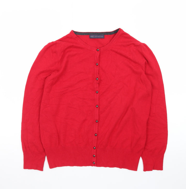 Marks and Spencer Women’s Red Cardigan Size 16 Crew Neck Knit