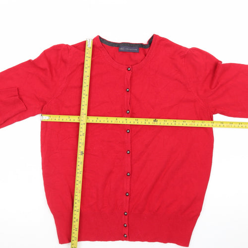 Marks and Spencer Women’s Red Cardigan Size 16 Crew Neck Knit