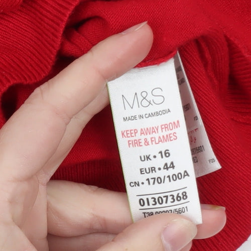 Marks and Spencer Women’s Red Cardigan Size 16 Crew Neck Knit