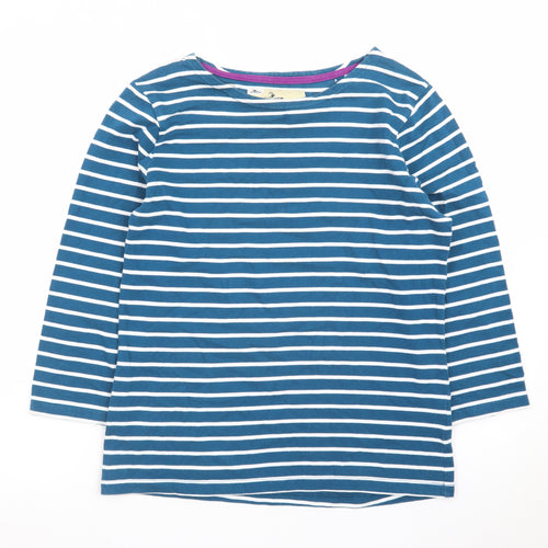 Crane Equestrian Women Blue Striped 3/4 Sleeve Cotton Top UK 8-10