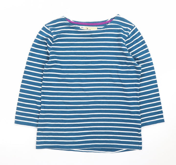 Crane Equestrian Women Blue Striped 3/4 Sleeve Cotton Top UK 8-10