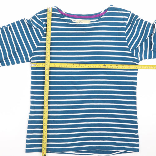 Crane Equestrian Women Blue Striped 3/4 Sleeve Cotton Top UK 8-10