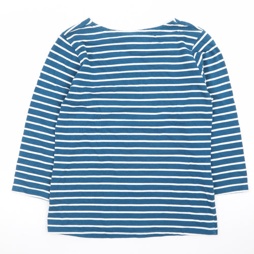 Crane Equestrian Women Blue Striped 3/4 Sleeve Cotton Top UK 8-10