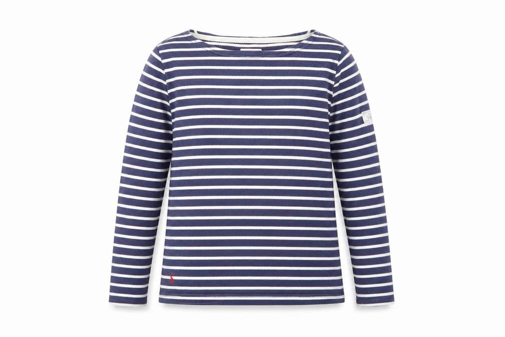 Joules Womens Blue Striped Long Sleeve Boat Neck Top Size 10