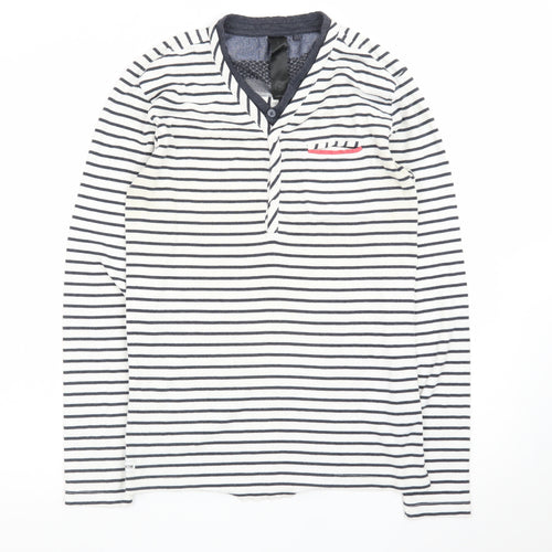Capsize Men's White Striped Long Sleeve Henley T-Shirt Size S