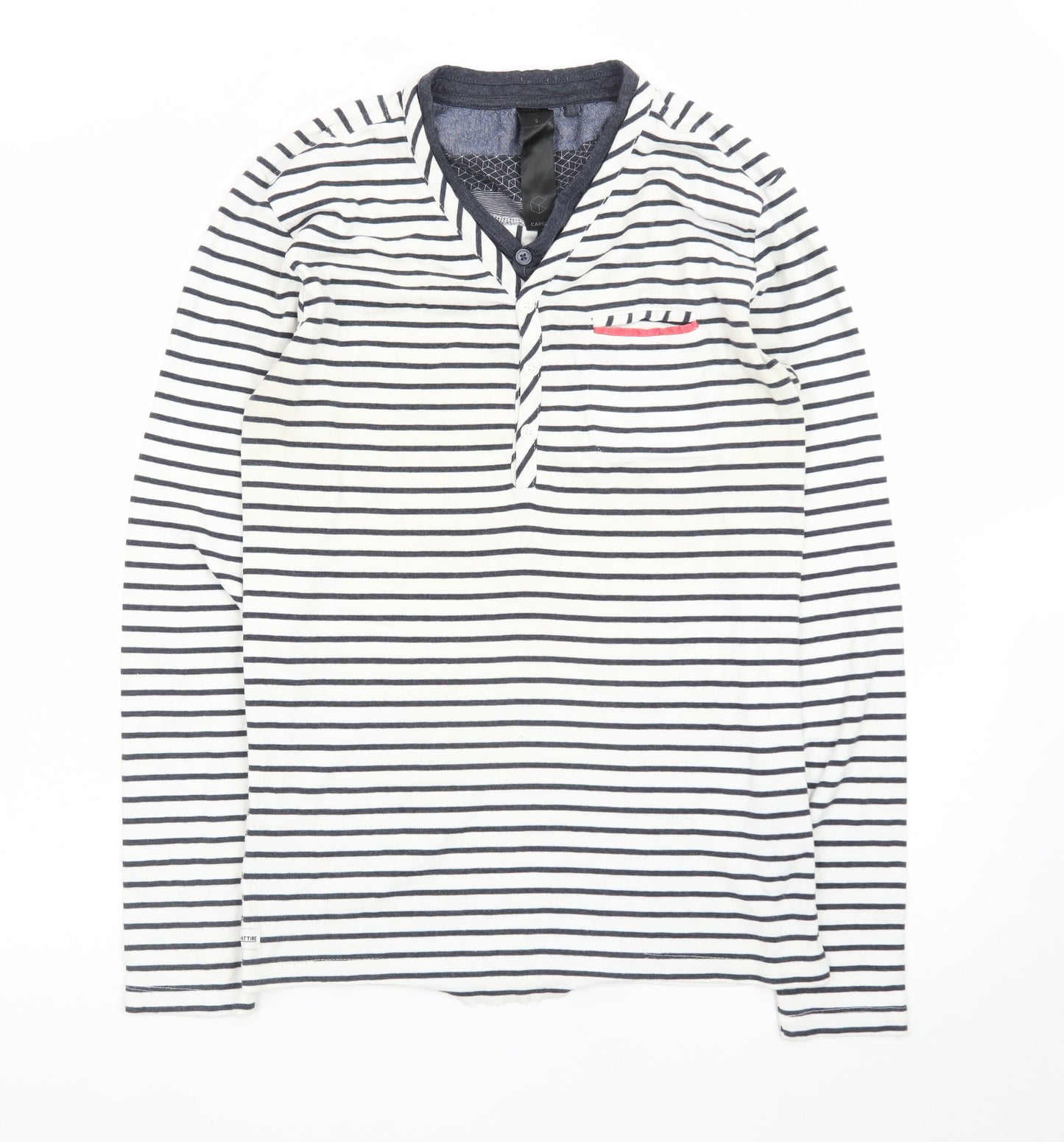 Capsize Men's White Striped Long Sleeve Henley T-Shirt Size S