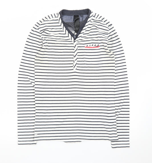 Capsize Men's White Striped Long Sleeve Henley T-Shirt Size S