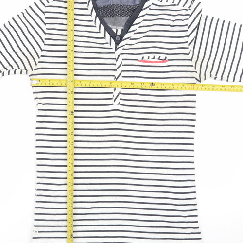 Capsize Men's White Striped Long Sleeve Henley T-Shirt Size S