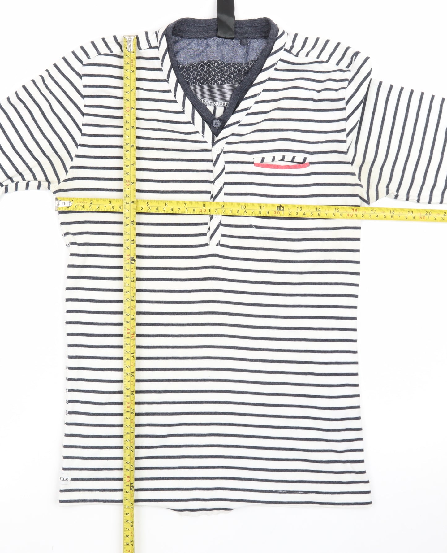 Capsize Men's White Striped Long Sleeve Henley T-Shirt Size S