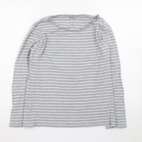 Marks and Spencer Womens Grey Striped Long Sleeve Cotton T-Shirt Size 14