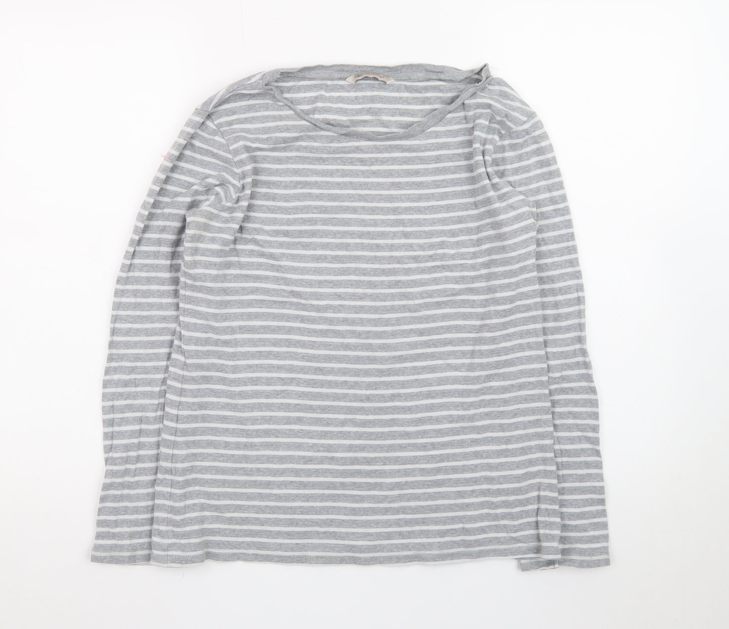Marks and Spencer Womens Grey Striped Long Sleeve Cotton T-Shirt Size 14