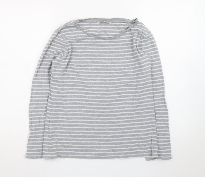 Marks and Spencer Womens Grey Striped Long Sleeve Cotton T-Shirt Size 14