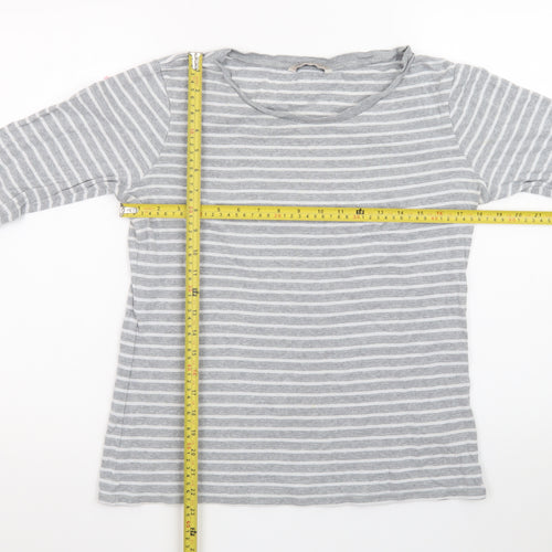 Marks and Spencer Womens Grey Striped Long Sleeve Cotton T-Shirt Size 14