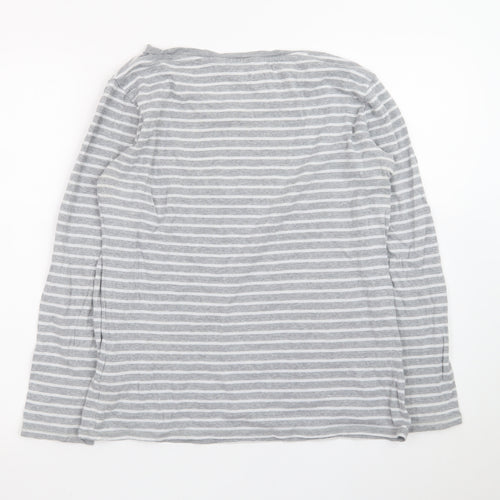 Marks and Spencer Womens Grey Striped Long Sleeve Cotton T-Shirt Size 14